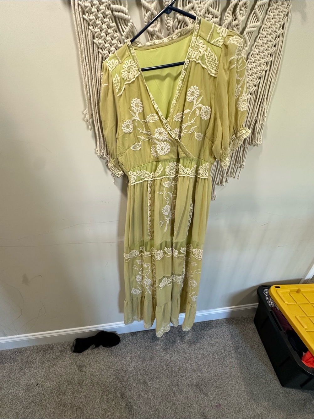Light Green Embroidered V-Neck Maxi Dress
